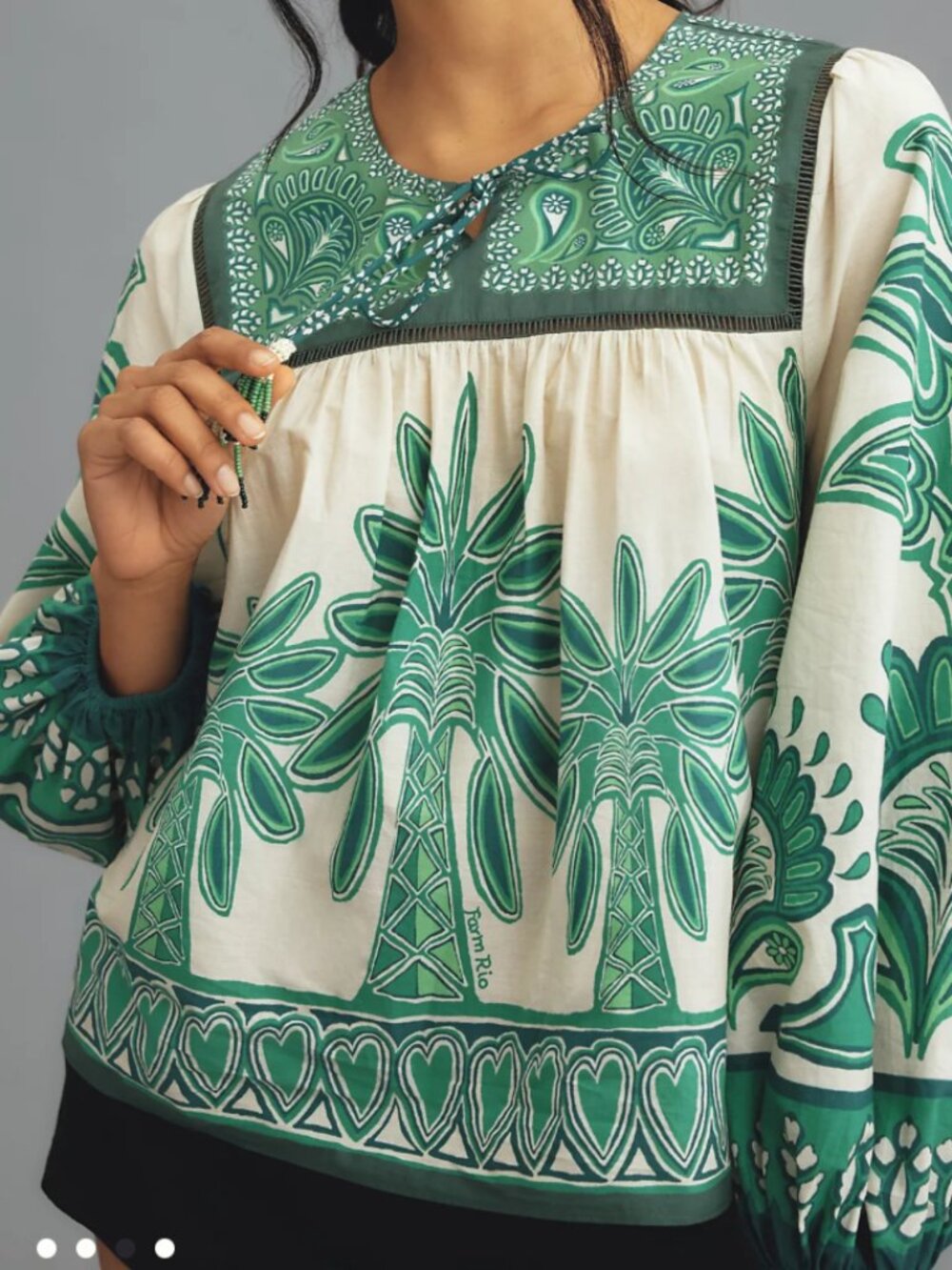 Farm Rio  x Anthropologie Long-Sleeved Printed Linen Swing Blouse Size Medium - Picture 3 of 6
